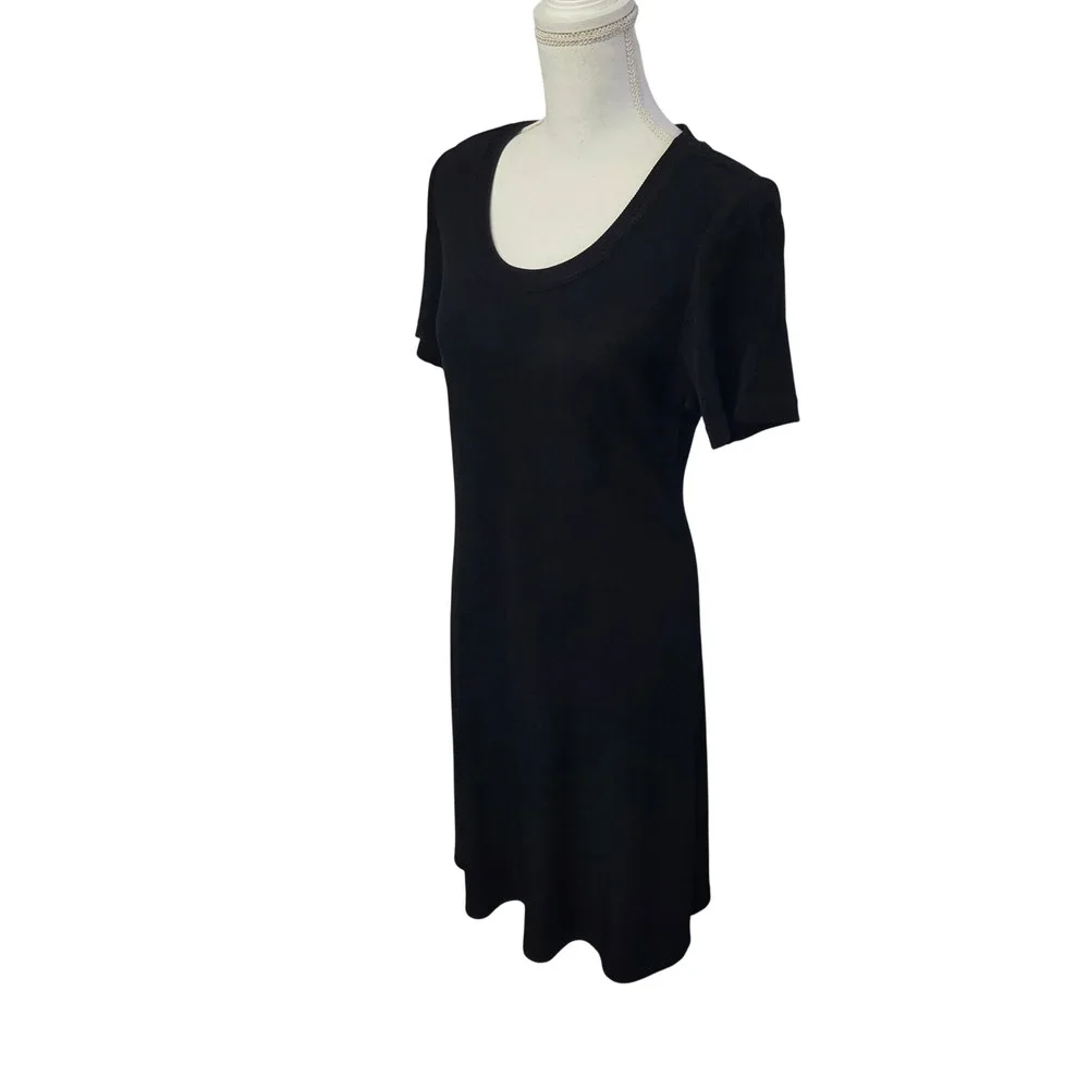 Dressbarn Womens Vintage Black Ribbed Knit Short Sleeve Sheath Dress Size 14‎